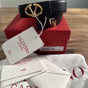 NWT Valentino Garavani Bold Edition VLogo Black Calfskin Leather Belt, Sz 90/36